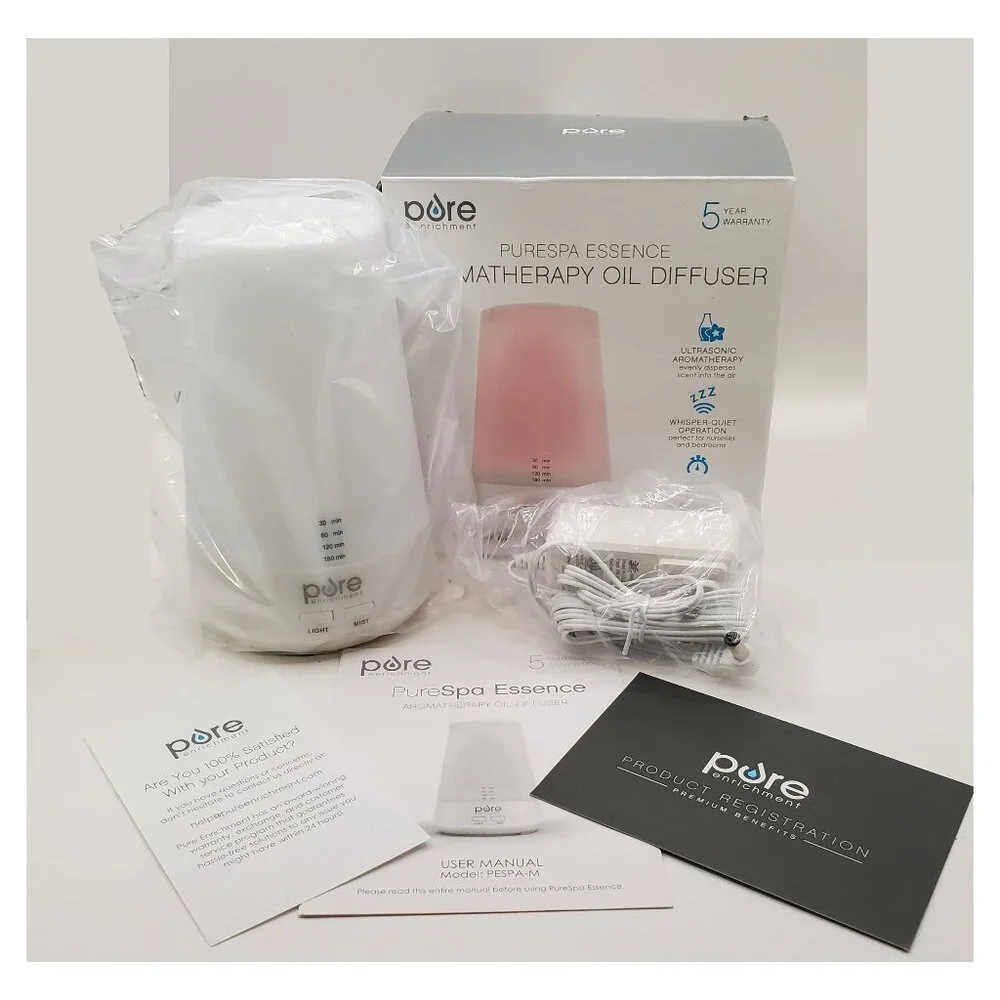 PureSpa Essence Aromatherapy Oil Diffuser – LED Colors + Quiet Mist – New in Box